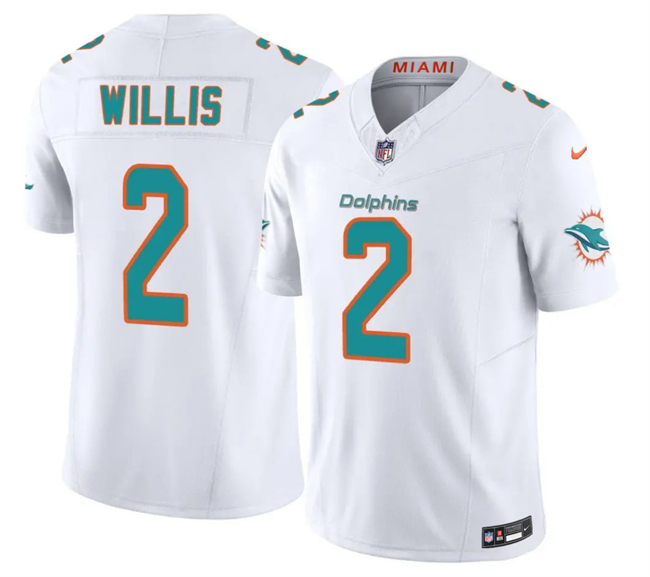Men's White Miami Dolphins #2 Malik Willis 2026 F.U.S.E. Vapor Limited Stitched Football Jersey